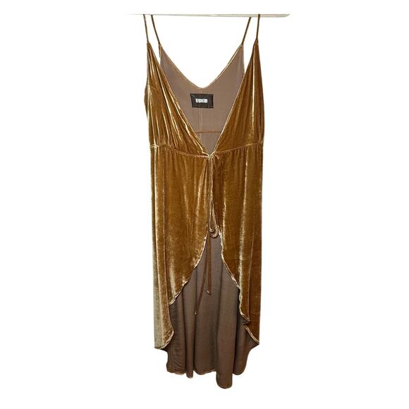 Reformation Anoush Yellow Gold Crushed Velvet Tie Front Dress – Size S - Picture 2 of 4